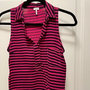 Splendid sleeveless top with collar, pink & navy stripes, size XS